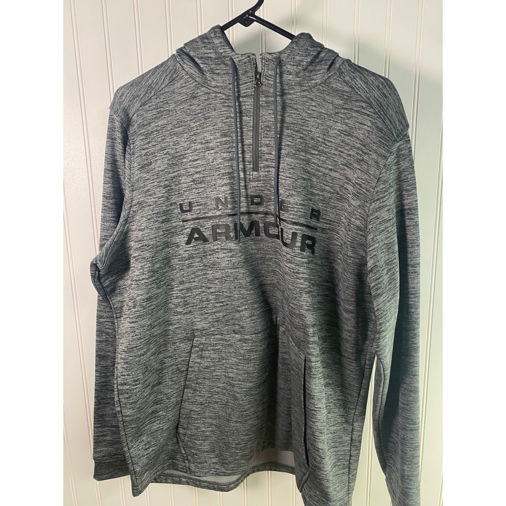 Great! Under Armour ColdGear Men's Gray Heathered Quarter Zip Pullover Hoodie LG